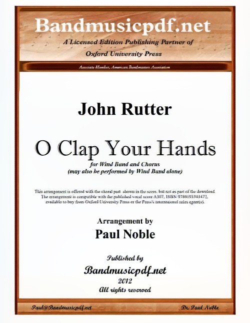 O Clap Your Hands (Concert Band with Optional Choir - Score and Parts)