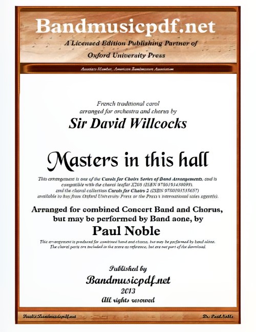 Masters inTthis Hall (Concert Band with Optional Choir - Score and Parts)