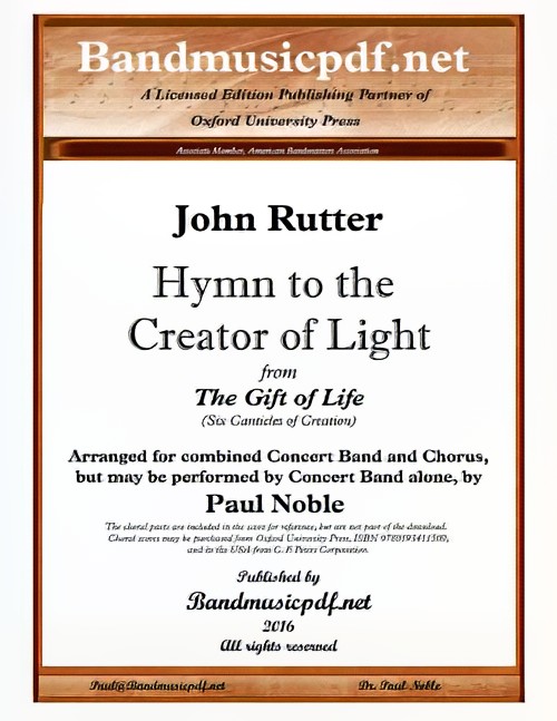 Hymn to the Creator of Light (from The Gift of Life) (Concert Band with Optional Choir - Score and Parts)