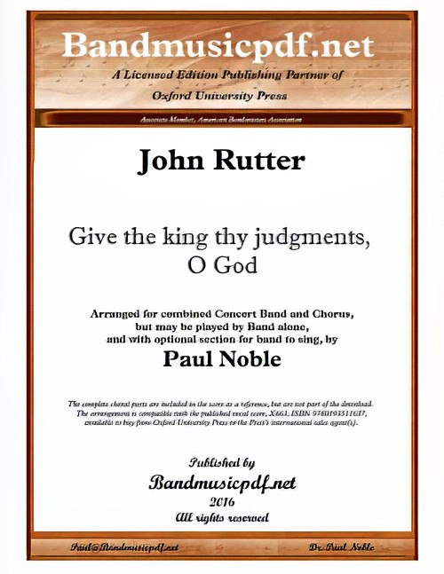 Give the King Thy Judgments, O God (Concert Band with Optional Choir - Score and Parts)