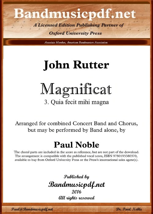 Quia Fecit Mihi Magna (from Magnificat) (Concert Band with Optional Choir - Score and Parts)