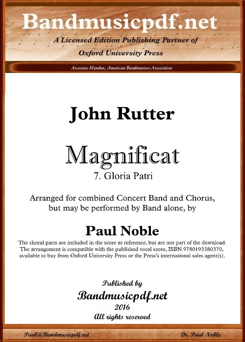 Gloria Patri (from Magnificat) (Concert Band with Optional Choir - Score and Parts)