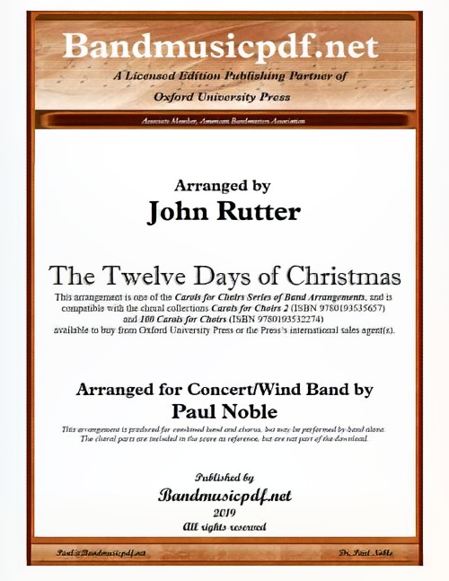 The Twelve Days of Christmas (Concert Band with Optional Choir - Score and Parts)