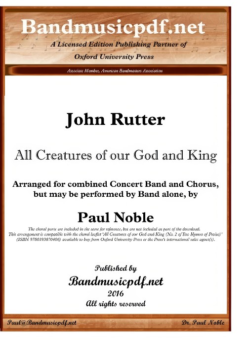 All Creatures of our God and King (Concert Band with Optional Choir - Score and Parts)